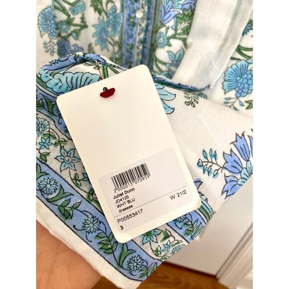 Juliet Dunn Tuckernuck Blue Rose Border Tie Shoulder Midi Button Cotton Dress - Picture 11 of 16